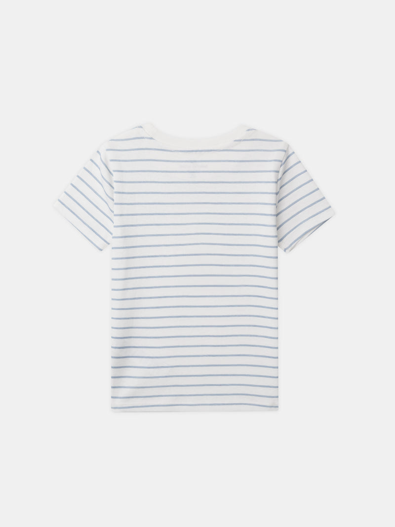 Lote de 2 t-shirts ecru com impressão de dragão ou listras azuis para menino
