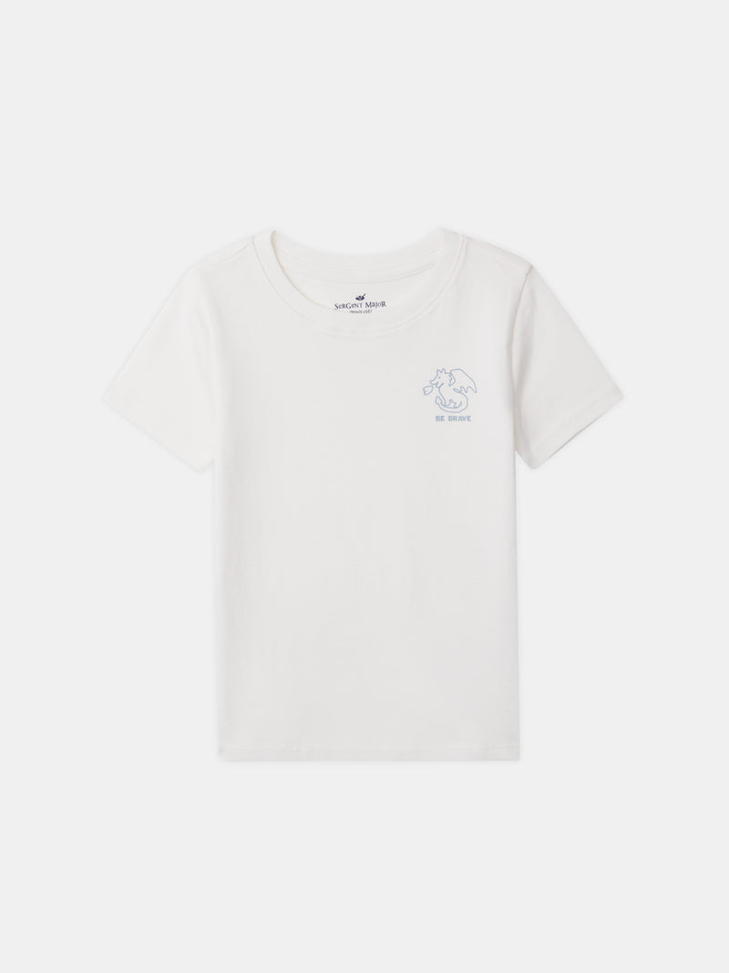 Lote de 2 t-shirts ecru com impressão de dragão ou listras azuis para menino