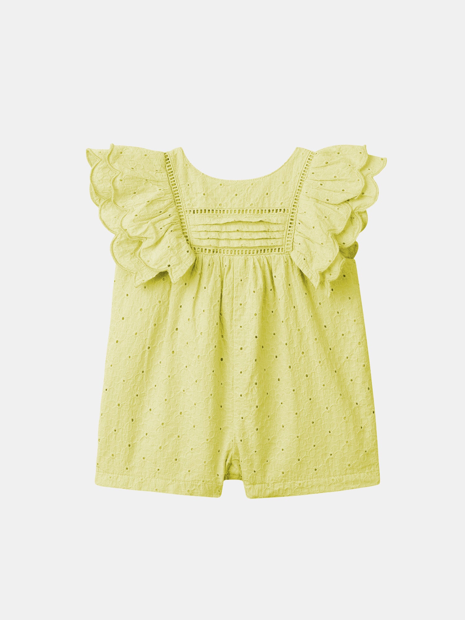 Macacão amarelo com bordado floral Bebé Menina