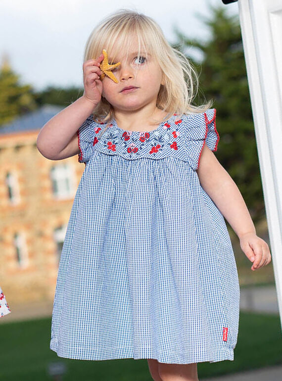 Conjunto vestido bordado e bloomer em seersucker aos quadrados bebé menina CAFABIENNE / 22E1BF81ROB208