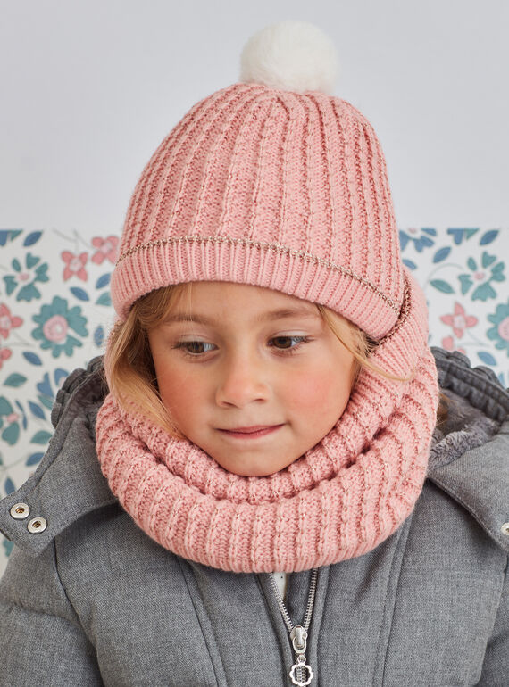 Gorro em malha decorativa rosa pálido menina BLODAETTE / 21H4PFD1BOND300