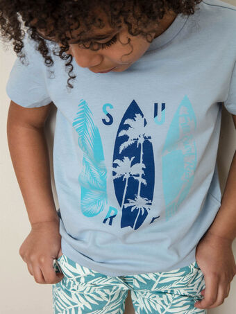 T-shirt azul-celeste com padrões pranchas de surf ZUZAGE4 / 21E3PGL4TMC020