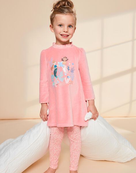 Pijama de duas peças de veludo rosa com sereias 23E5PF22CHN404