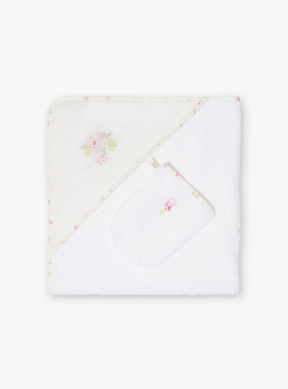 Capa de banho e luva rosa e cru detalhes bordados recém-nascido menina BOJANA / 21H0AF41POI001