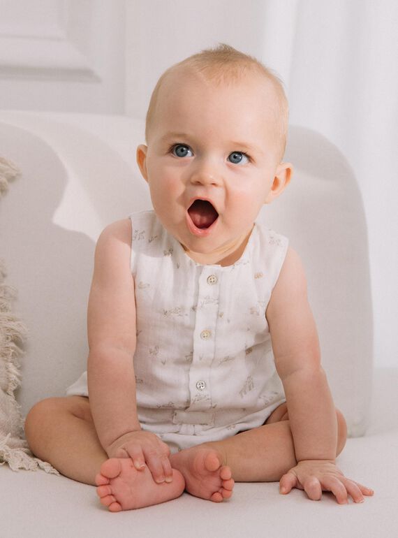 Babygro baunilha com estampado de animais em dupla gaze de algodão FULOUIS / 23E0CGY1BAR114