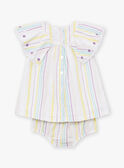 Conjunto vestido e bloomer cru com estampado às riscas em popelina LAALBERTINE / 24H1BFI2ROB001