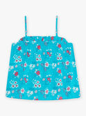 Camisola de alças azul-turquesa com estampado florido e tartarugas menina CAUDEBETTE 2 / 22E2PFT2DEB202