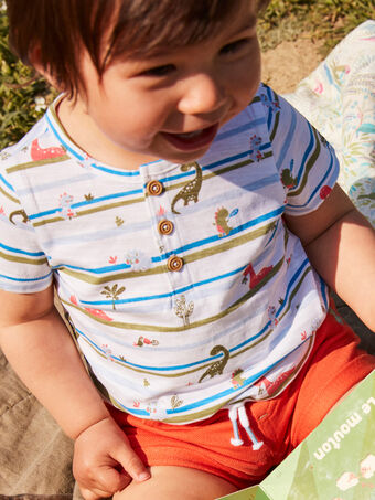 T-shirt cru com padrões de dinossauros e às riscas bebé menino CAWILL / 22E1BGP1TMC001