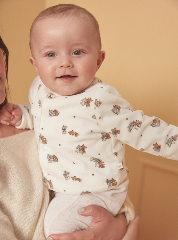 Conjunto babygro e casaco de malha bege e cru em veludo LOHENN / 24H0NG21ENSA011