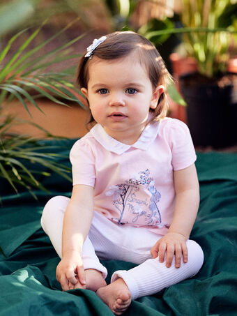 T-shirt rosa com padrão decorativo e gola Peter Pan bebé menina CANOEMIE / 22E1BFK1BRA307
