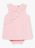Vestido em popelina rosa com bordados de conchas e bloomer bebé menina CASOLEIL / 22E1BFN1ROBD315