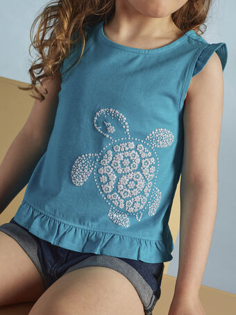 Camisola de alças azul-turquesa com padrão tartaruga menina CAUJERETTE  2 / 22E2PFT1DEB202