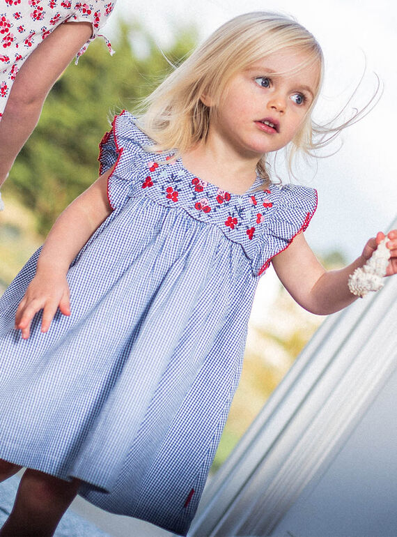 Conjunto vestido bordado e bloomer em seersucker aos quadrados bebé menina CAFABIENNE / 22E1BF81ROB208