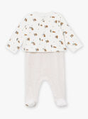 Conjunto babygro e casaco de malha bege e cru em veludo LOHENN / 24H0NG21ENSA011