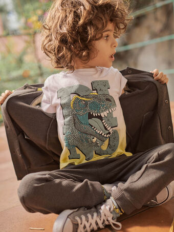 T-shirt tie & dye amarelo padrão dinossauro fantasia menino CATICHAGE / 22E3PGB2TMC116
