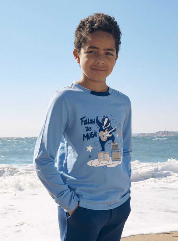 T-shirt azul-celeste em jersey com motivo de texugo guitarrista LETICHAGE / 24H3PGJ1TMLC236