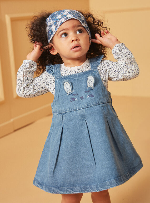 Conjunto body e vestido-jardineira azul e cru LACELIA / 24H1BFJ1ENS001