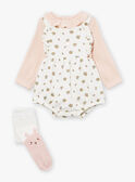 Conjunto de body, calção curto e franzido e collants em cru e cor-de-rosa LOUANE / 24H0CF12ENS001