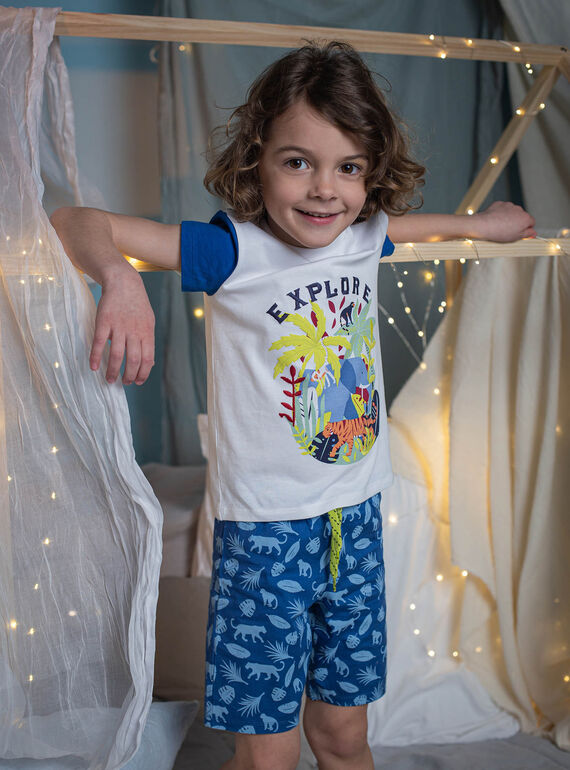 Pijama cru e azul com padrão de selva menino CAJAGE / 22E5PG54PYJ001