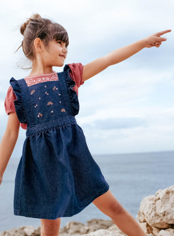 Vestido de ganga com padrão bordado menina CARLETTE / 22E2PF71CHSP274