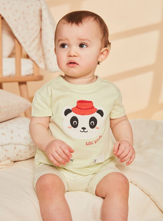 Pijama verde-pálido com animação de cabeça de panda e estampado às riscas FEFANTIN / 23E5BG31PYJ605