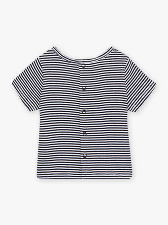 T-shirt às riscas finas azul-marinho bebé menino CAGAEL / 22E1BG81TMC070