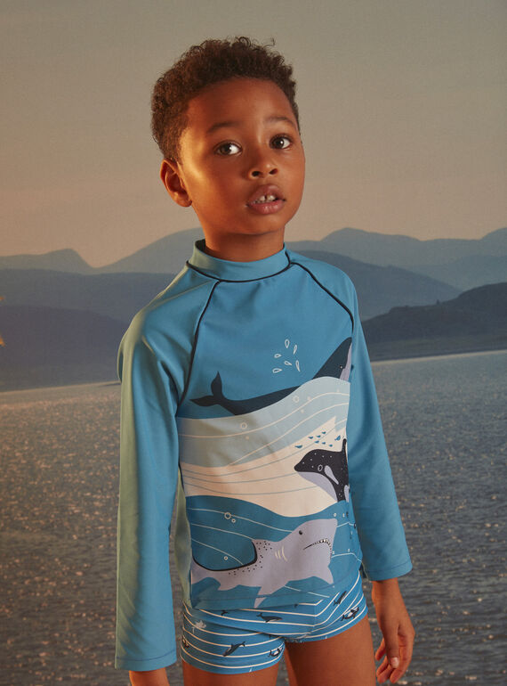 T-shirt de banho anti-UV+50 com padrão tubarão, orca e baleia KLUCHAGE / 24E4PGG2TUV216