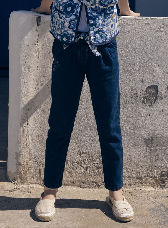 Calças de ganga cenoura azuis com cintura com estampado floral LEJINETTE / 24H2PFJ1JEAK005