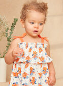 Vestido com folhos cru com estampado de flor azul e laranja em jersey KAZILDA / 24E1BFS1ROB001