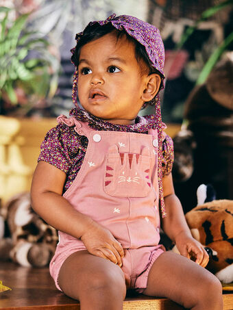 Macacão curto em twill violeta bordado com estampado tigre bebé menina CAILFINE / 22E1BF91SAL708