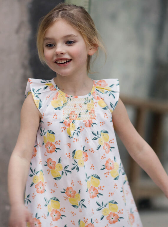 Vestido branco e amarelo estampado limão e florido menina ZICITETTE / 21E2PFO1ROB000