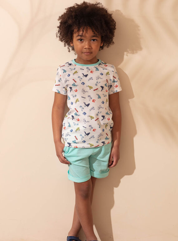 Conjunto de praia cru e azul-celeste t-shirt e calções criança menino ZIPALAGE4 / 21E3PGQ3ENS001