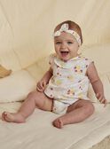 Babygro em cetim de algodão branco e fita com estampado de fruto e flor recém-nascido menina CONSUELA / 22E0CFI3ENS000