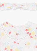 Babygro em cetim de algodão branco e fita com estampado de fruto e flor recém-nascido menina CONSUELA / 22E0CFI3ENS000