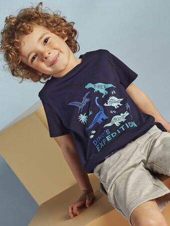 T-shirt azul-marinho com padrão dinossauros menino CYDOAGE2 / 22E3PGT2TMC070