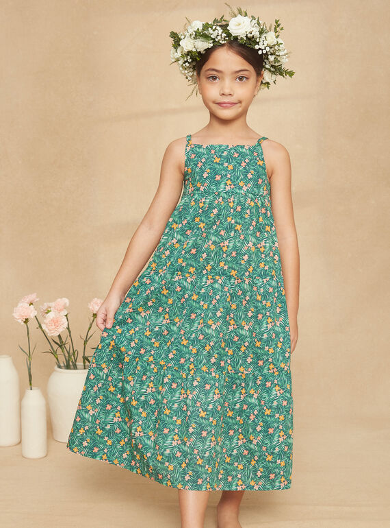 Vestido comprido com folhos verde império com estampado florido KRUCHETTE 2 / 24E2PFK2RBSG627