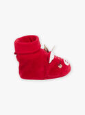 Pantufas vermelho em veludo com animação 3D de renas de Natal 
