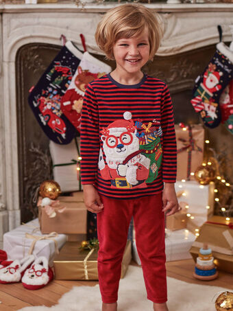 Conjunto de pijama em veludo às riscas e padrões urso de Natal menino BODRAGE / 21H5PGI3PYJF528