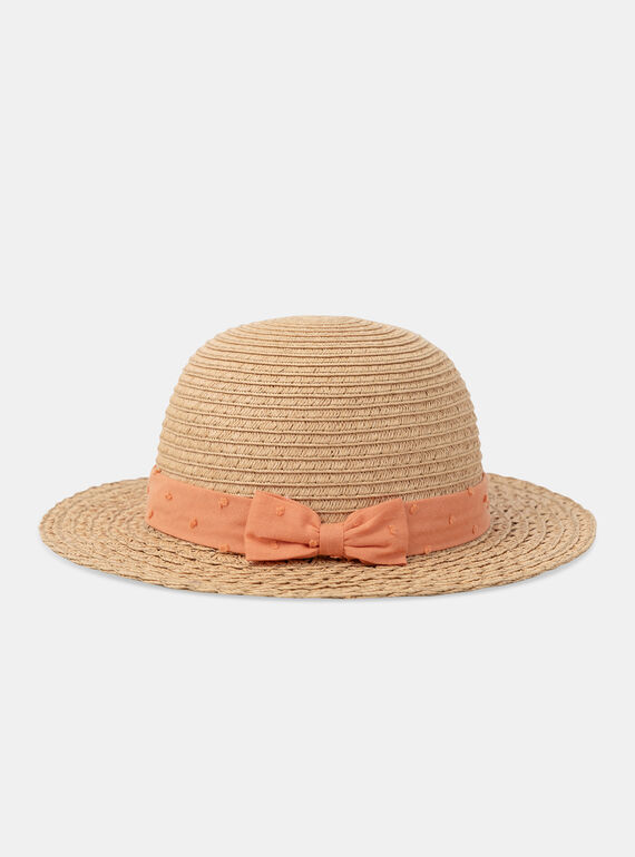 Chapéu de palha natural com fita plumetis laranja KAZOE / 24E4BFS1CHAE405