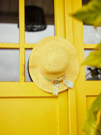 Chapéu de palha com fita em popelina e laço com estampado florido menina CRAPETTE / 22E4PFN1CHAB115