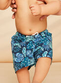 Calções de banho azul-marinho e verde com estampado de folhagem FISAM / 23E4BGM2MAI070