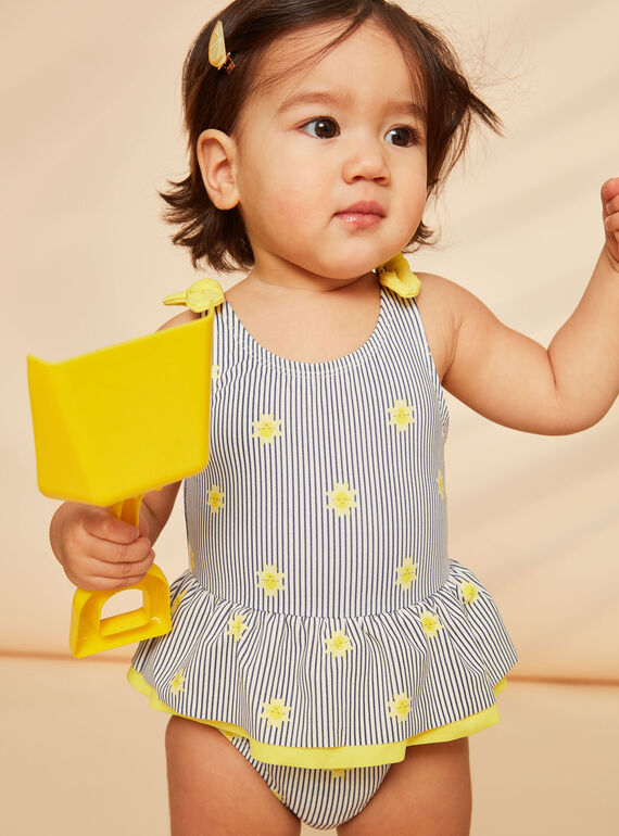 Fato de banho azul-marinho e amarelo com estampado às riscas e sóis FITINA / 23E4BFM2MAIA001