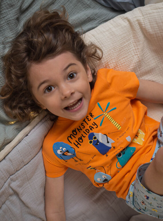 Pijama laranja e azul com padrão de monstros menino CAMONAGE / 22E5PG56PYJ400