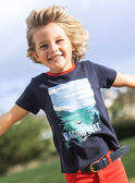 T-shirt azul-marinho com padrão cartaz de corrida de remo menino CEBESTAGE / 22E3PG82TMC070