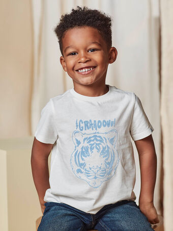 T-shirt cru e azul-claro com padrão tigre texturizado menino CAZOTAGE3 / 22E3PGF1TMC001