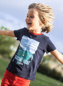 T-shirt azul-marinho com padrão cartaz de corrida de remo menino CEBESTAGE / 22E3PG82TMC070