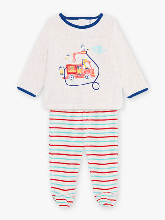 Pijama carro de bombeiros em veludo cinzento mesclado bebé menino CEFLORENT / 22E5BG41PYJJ920