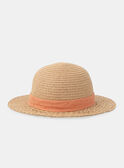 Chapéu de palha natural com fita plumetis laranja KAZOE / 24E4BFS1CHAE405