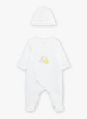 Pijama e gorro de recém-nascido branco com padrão de nuvem e sol FOSIO_B / 23E0NMT2GRE000