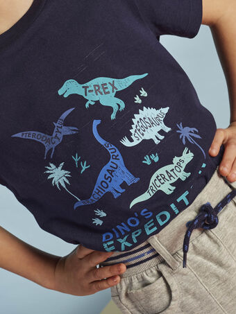 T-shirt azul-marinho com padrão dinossauros menino CYDOAGE2 / 22E3PGT2TMC070